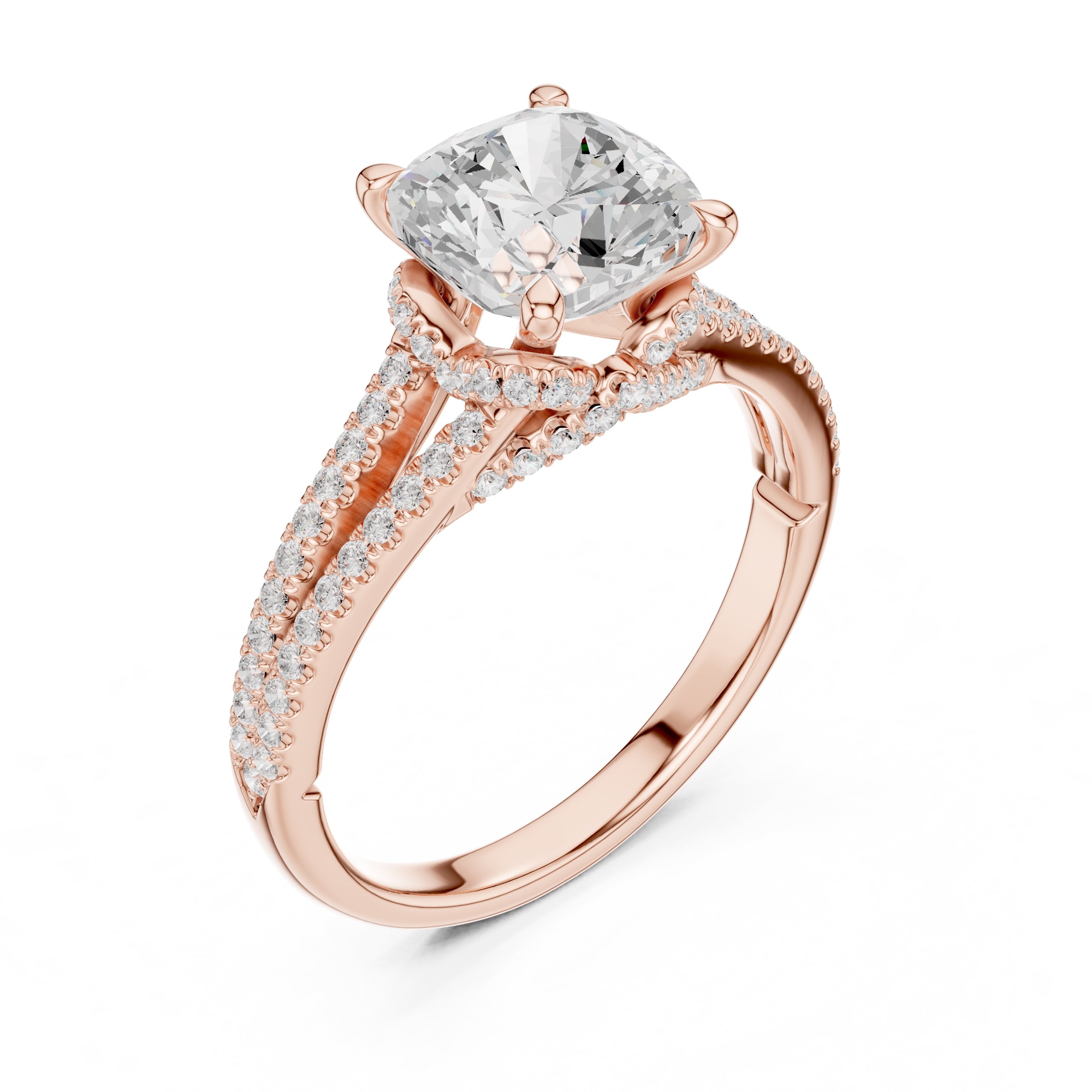2.50 ct Stellar Split-Shank Engagement Ring 2.5ct Rose Gold Cushion