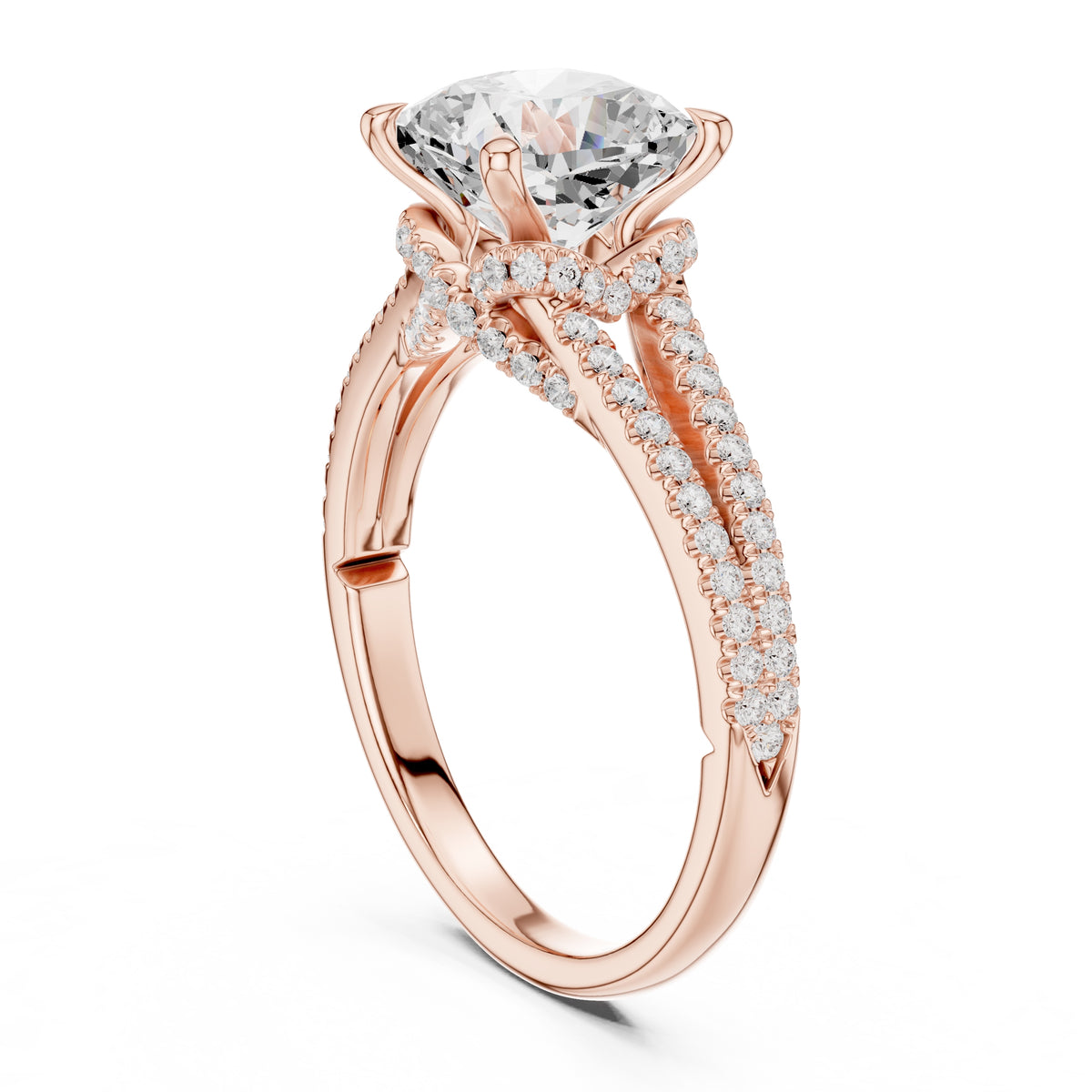 2.50 ct Stellar Split-Shank Engagement Ring 2.5ct Rose Gold Cushion