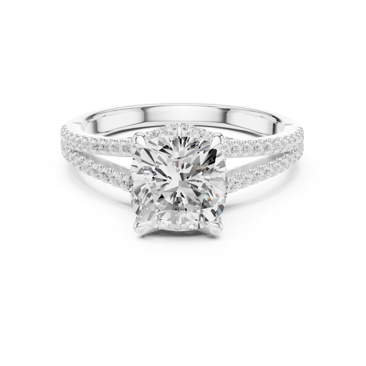 2.50 ct Stellar Split-Shank Engagement Ring 2.5ct White Gold Cushion