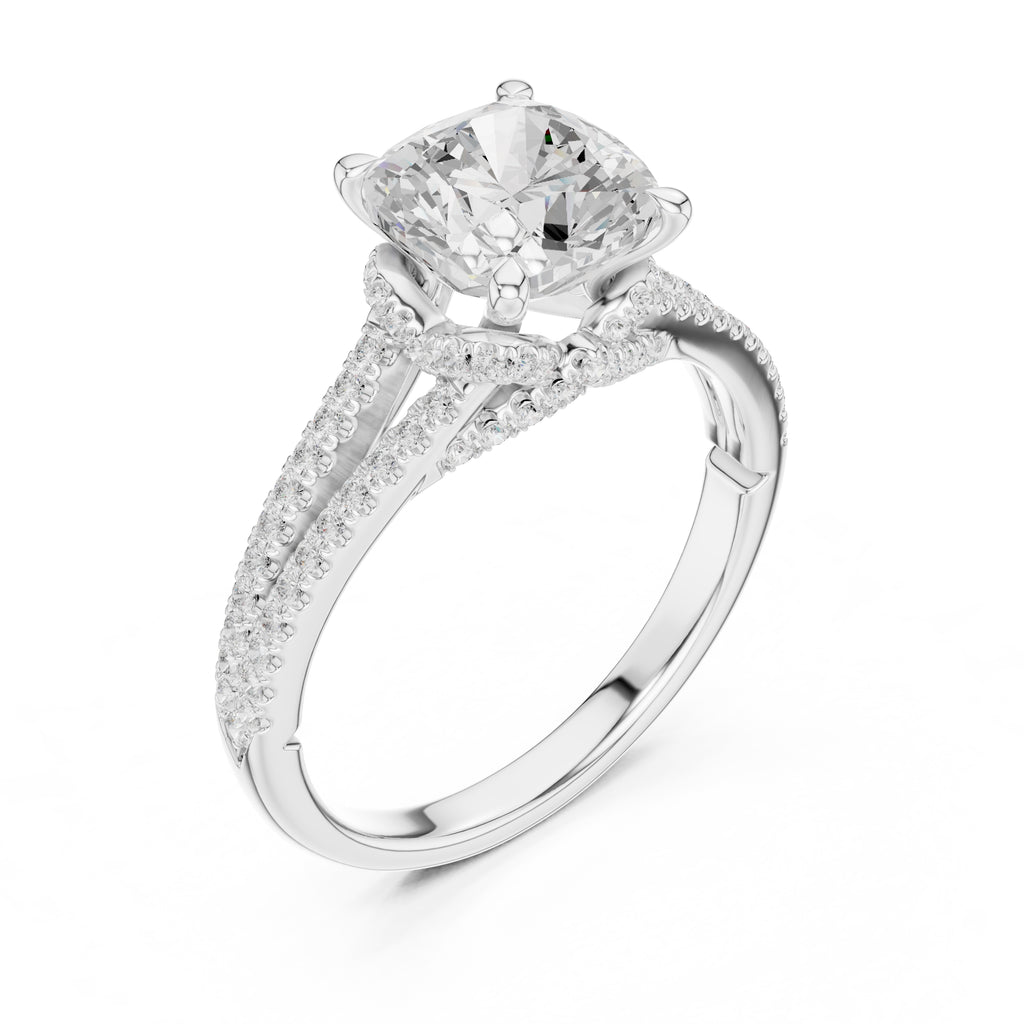 2.50 ct Stellar Split-Shank Engagement Ring 2.5ct White Gold Cushion