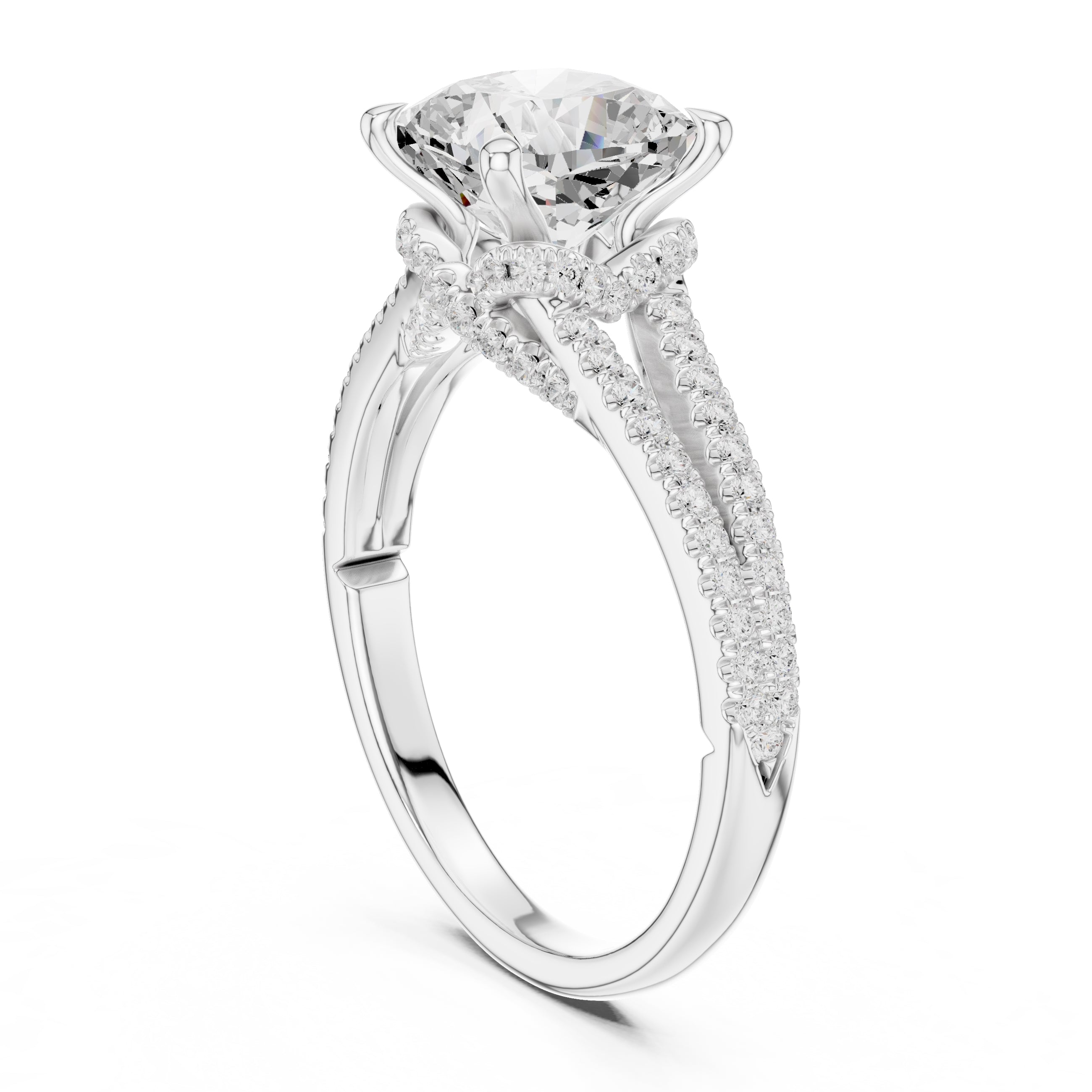 2.50 ct Stellar Split-Shank Engagement Ring 2.5ct White Gold Cushion