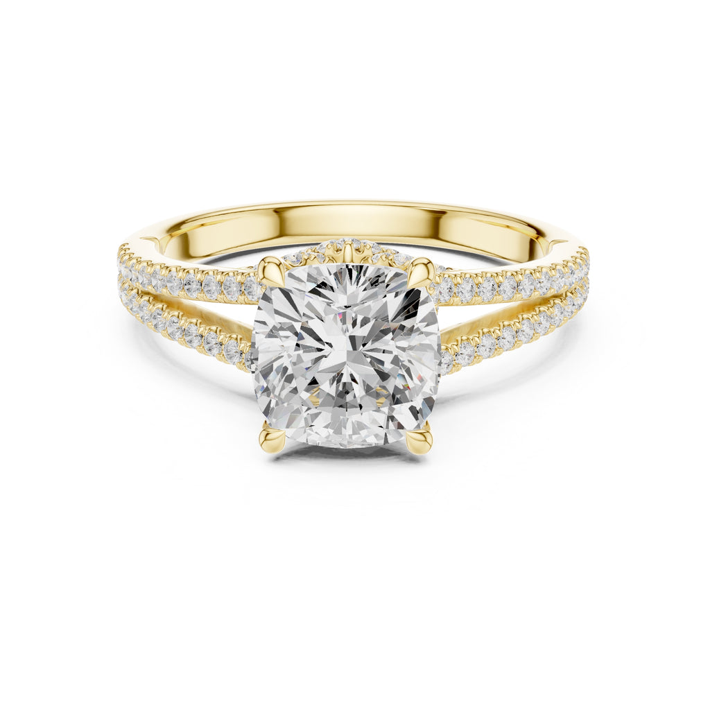 2.50 ct Stellar Split-Shank Engagement Ring 2.5ct Yellow Gold Cushion