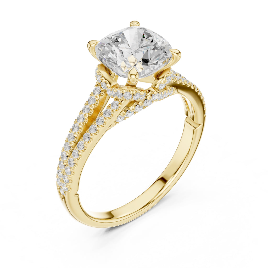 2.50 ct Stellar Split-Shank Engagement Ring 2.5ct Yellow Gold Cushion