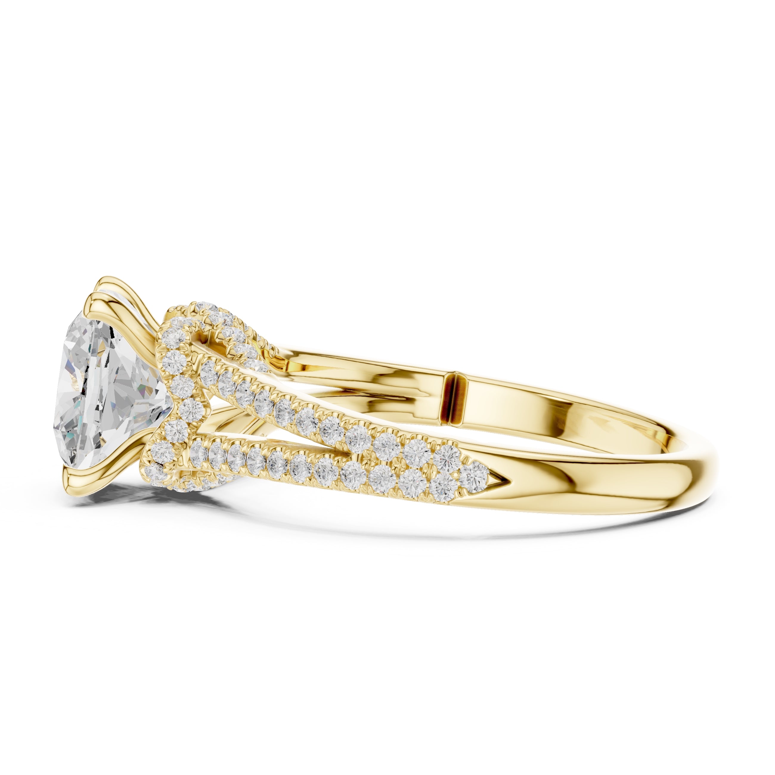 2.50 ct Stellar Split-Shank Engagement Ring 2.5ct Yellow Gold Cushion