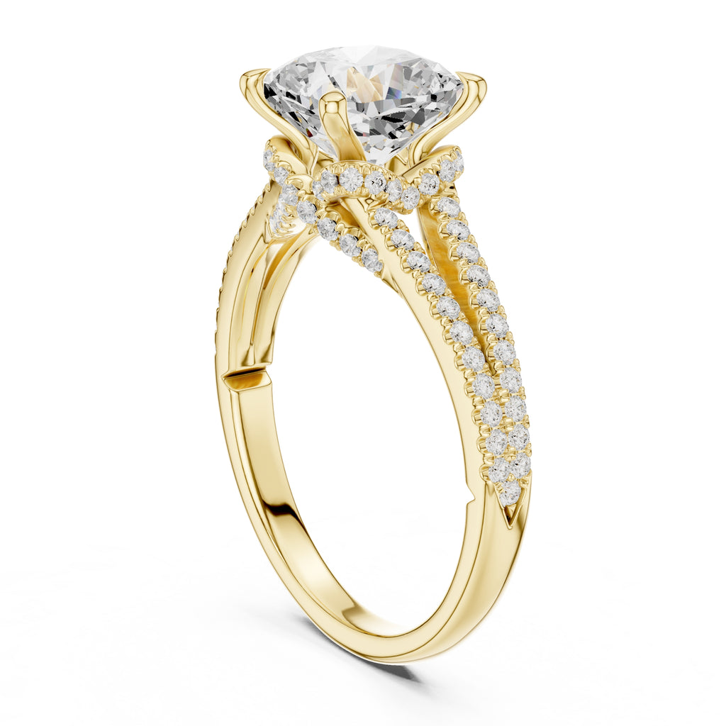 2.50 ct Stellar Split-Shank Engagement Ring 2.5ct Yellow Gold Cushion