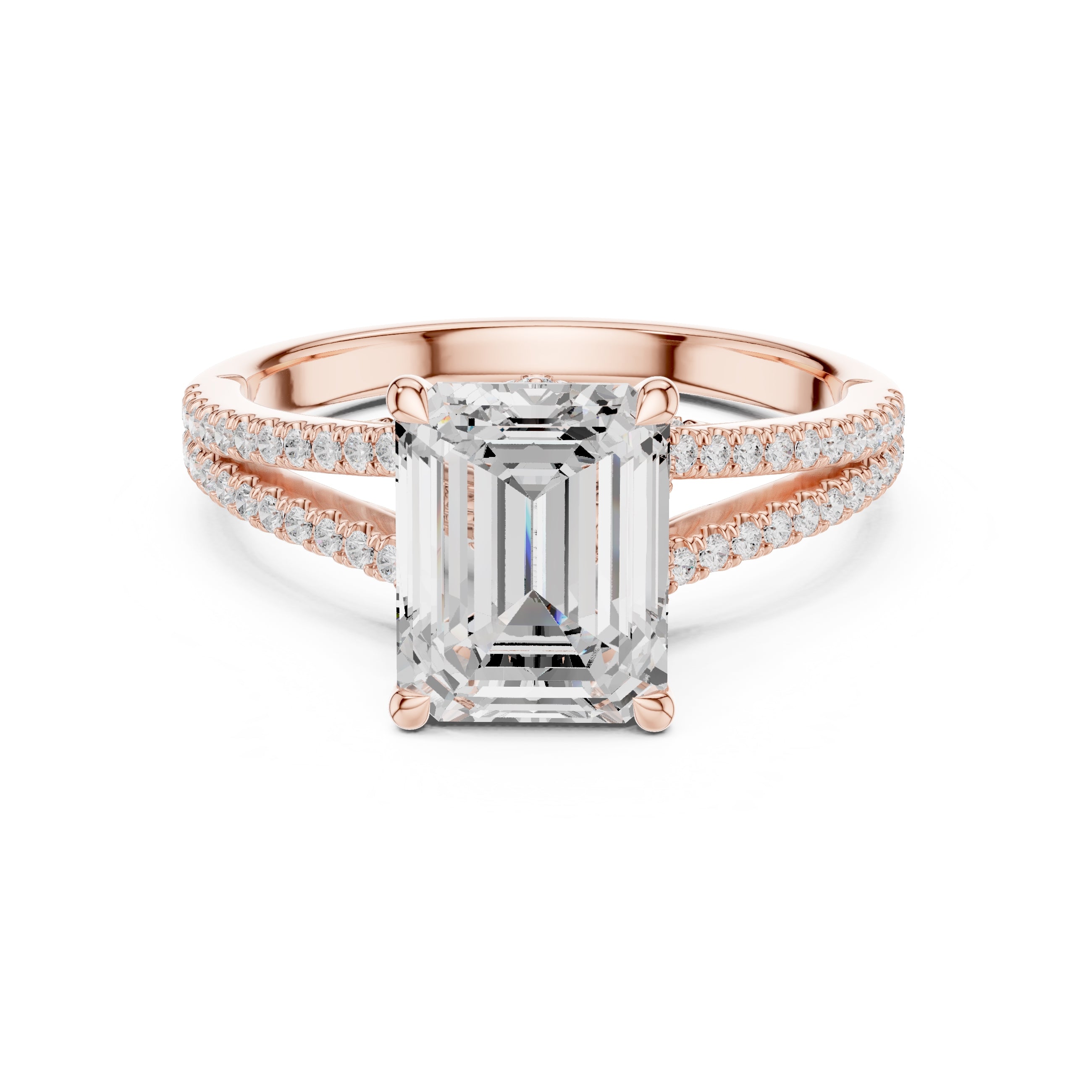 2.50 ct Stellar Split-Shank Engagement Ring 2.5ct Rose Gold Emerald