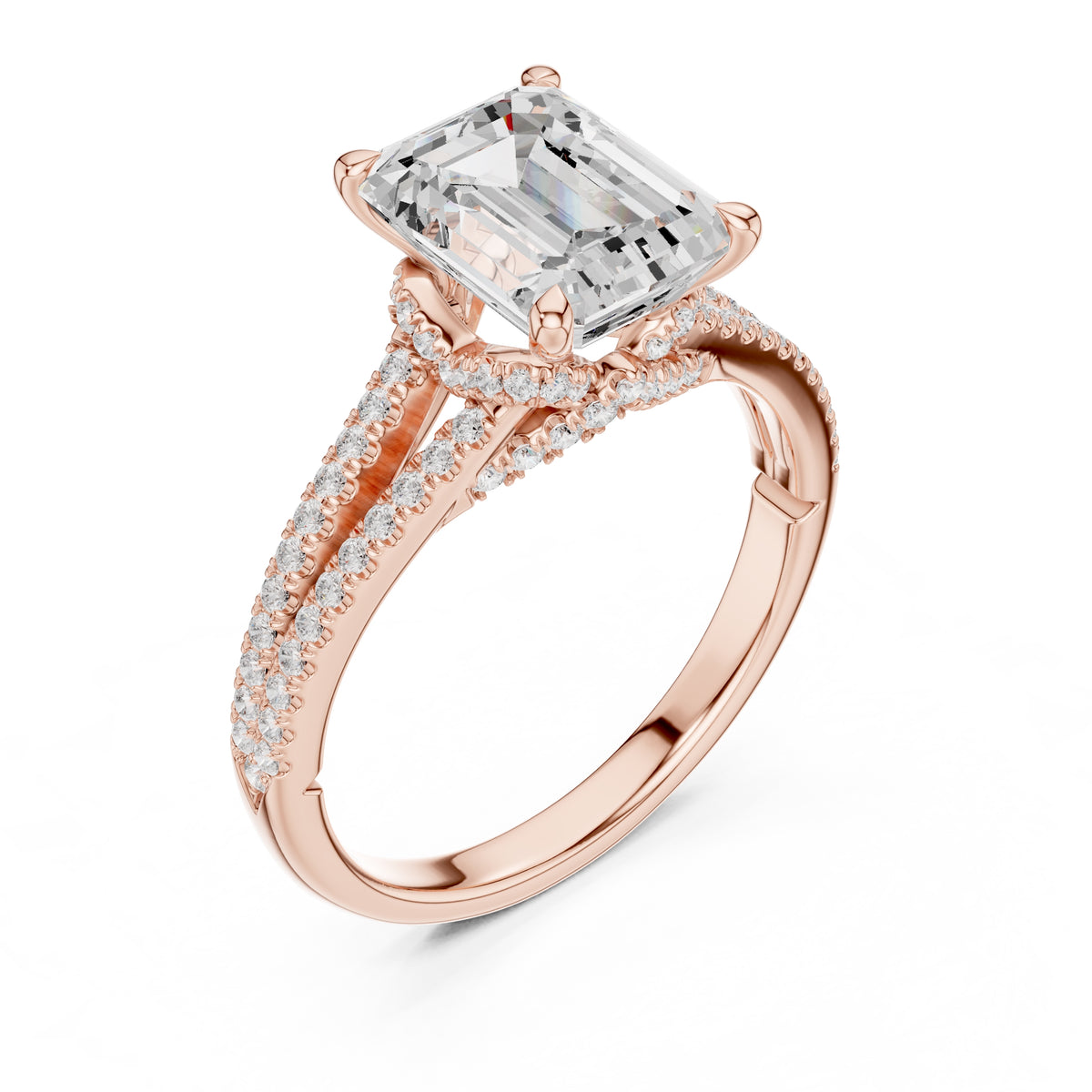 2.50 ct Stellar Split-Shank Engagement Ring 2.5ct Rose Gold Emerald