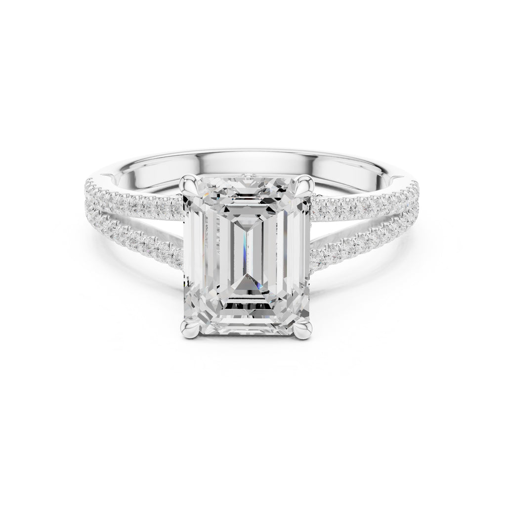 2.50 ct Stellar Split-Shank Engagement Ring 2.5ct White Gold Emerald