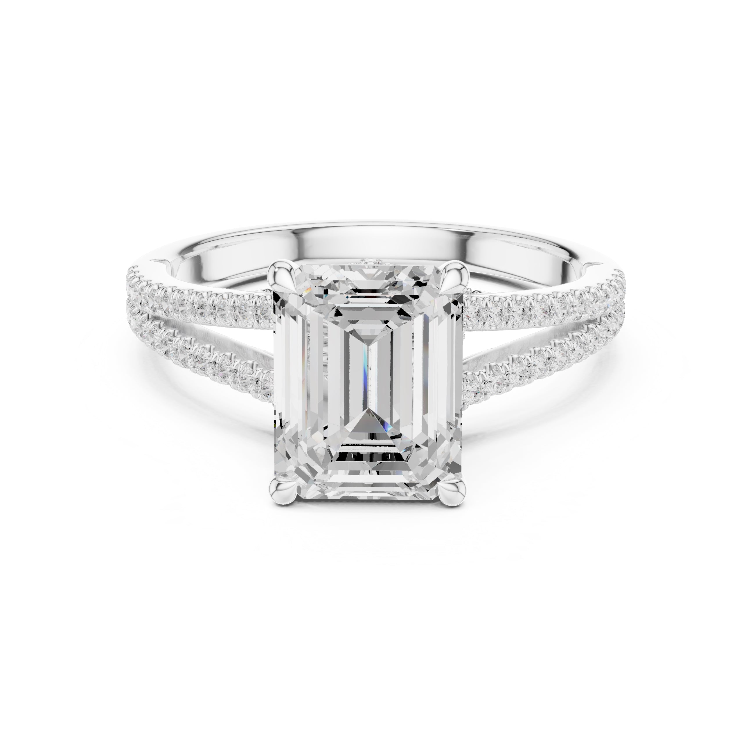 2.50 ct Stellar Split-Shank Engagement Ring 2.5ct White Gold Emerald