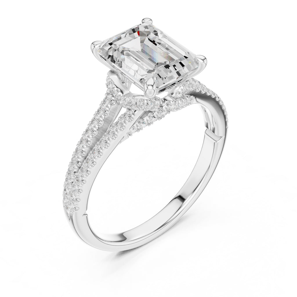 2.50 ct Stellar Split-Shank Engagement Ring 2.5ct White Gold Emerald