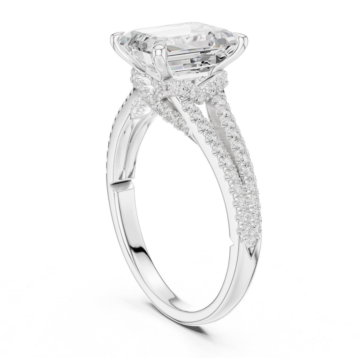2.50 ct Stellar Split-Shank Engagement Ring 2.5ct White Gold Emerald