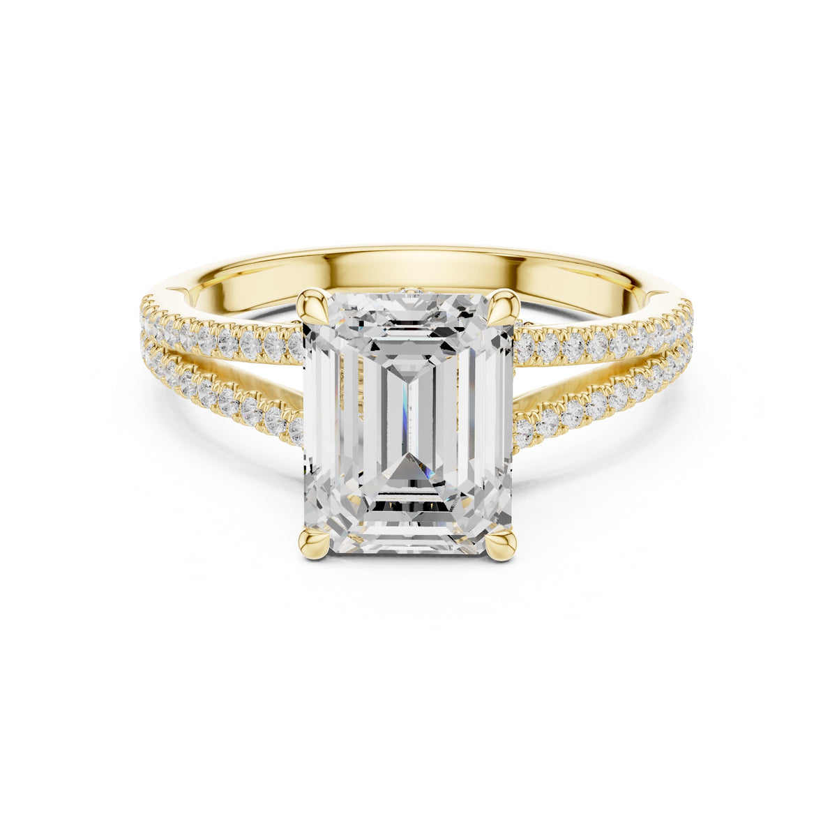 2.50 ct Stellar Split-Shank Engagement Ring 2.5ct Yellow Gold Emerald