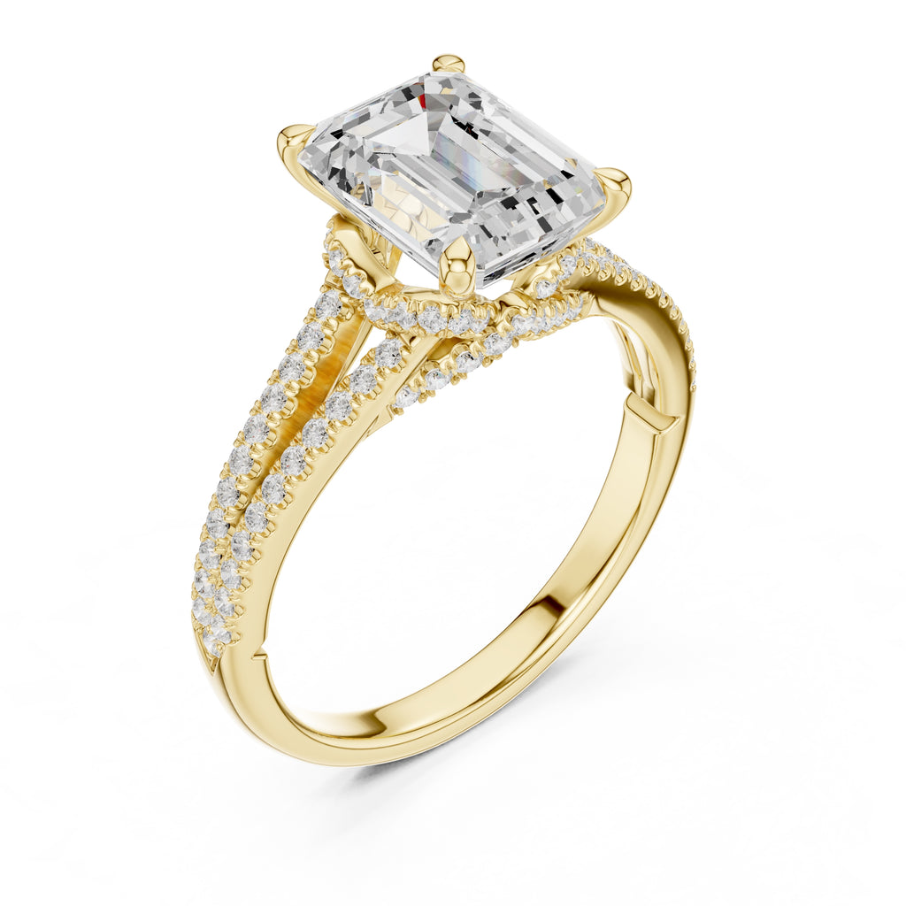2.50 ct Stellar Split-Shank Engagement Ring 2.5ct Yellow Gold Emerald