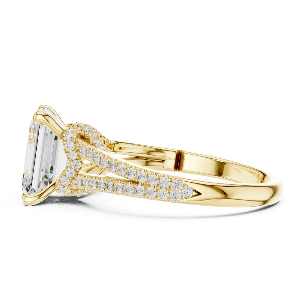 2.50 ct Stellar Split-Shank Engagement Ring 2.5ct Yellow Gold Emerald