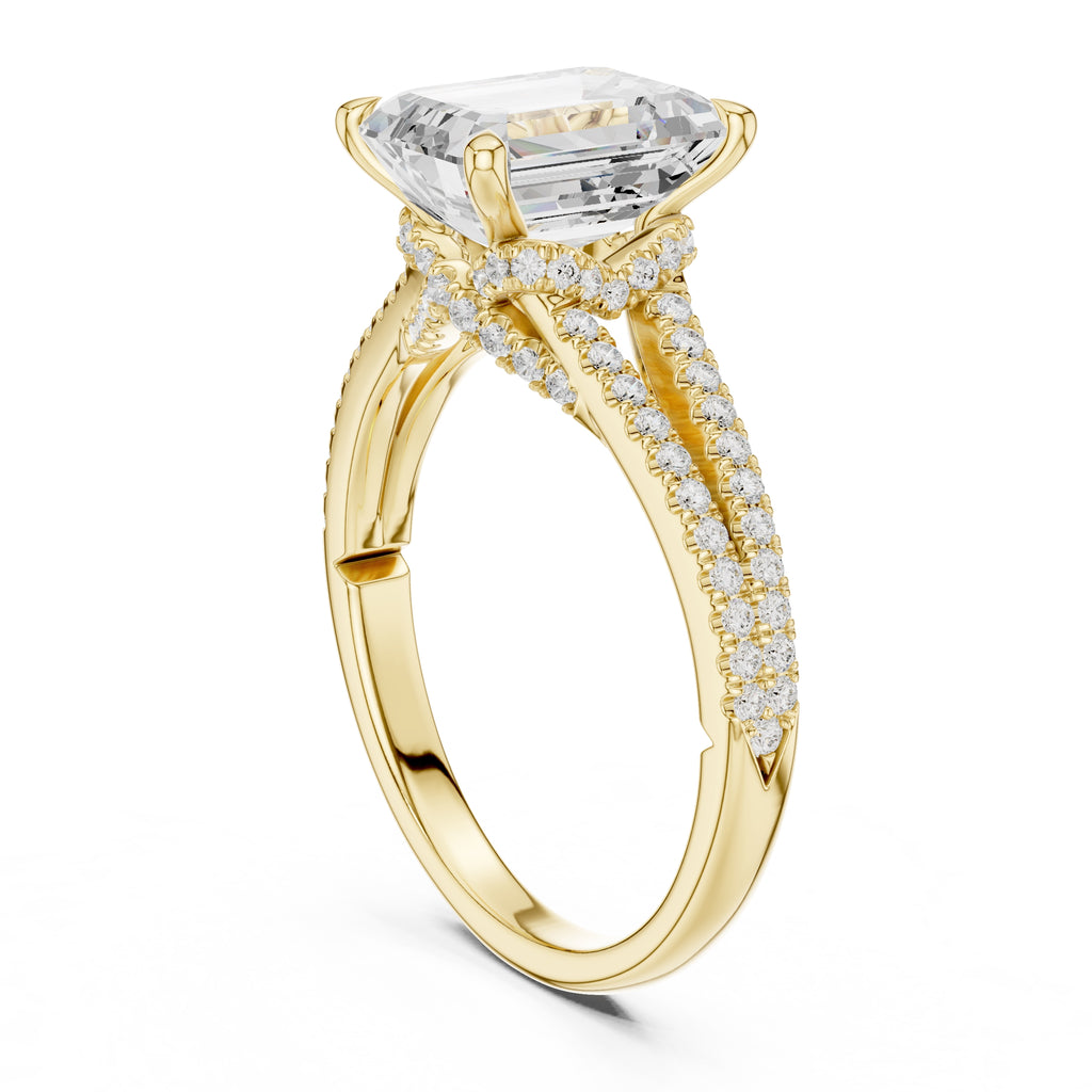 2.50 ct Stellar Split-Shank Engagement Ring 2.5ct Yellow Gold Emerald