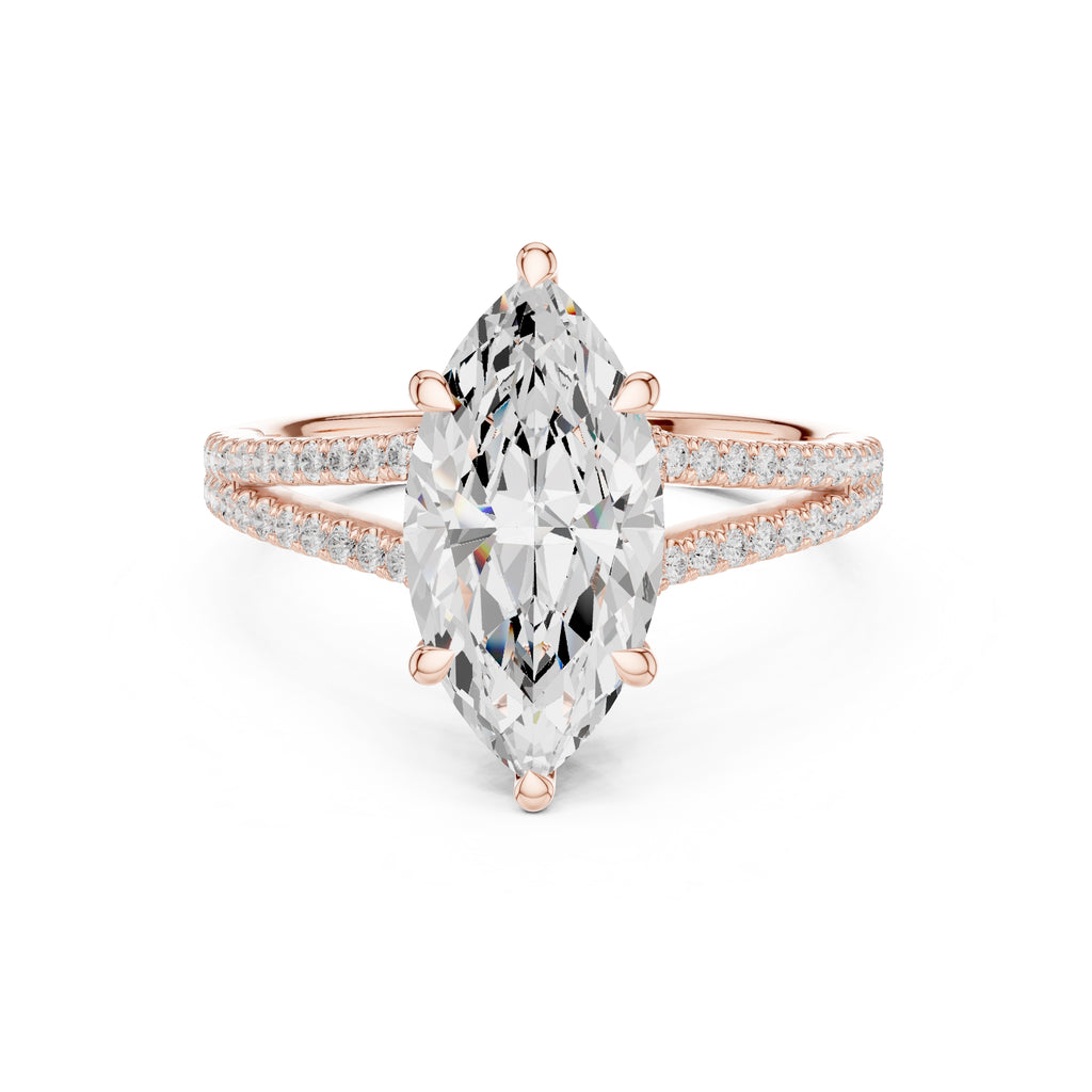 2.50 ct Stellar Split-Shank Engagement Ring 2.5ct Rose Gold Marquise
