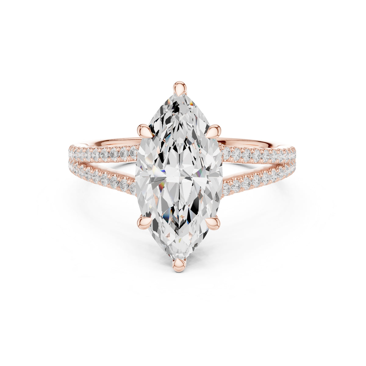 2.50 ct Stellar Split-Shank Engagement Ring 2.5ct Rose Gold Marquise