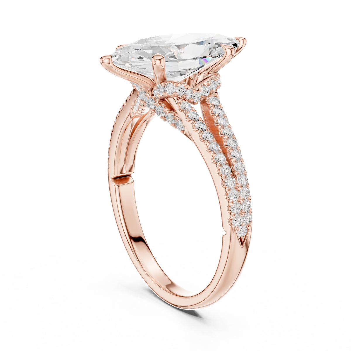 2.50 ct Stellar Split-Shank Engagement Ring 2.5ct Rose Gold Marquise