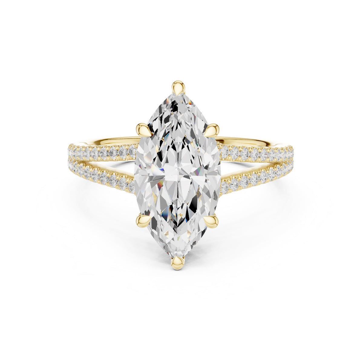 2.50 ct Stellar Split-Shank Engagement Ring 2.5ct Yellow Gold Marquise