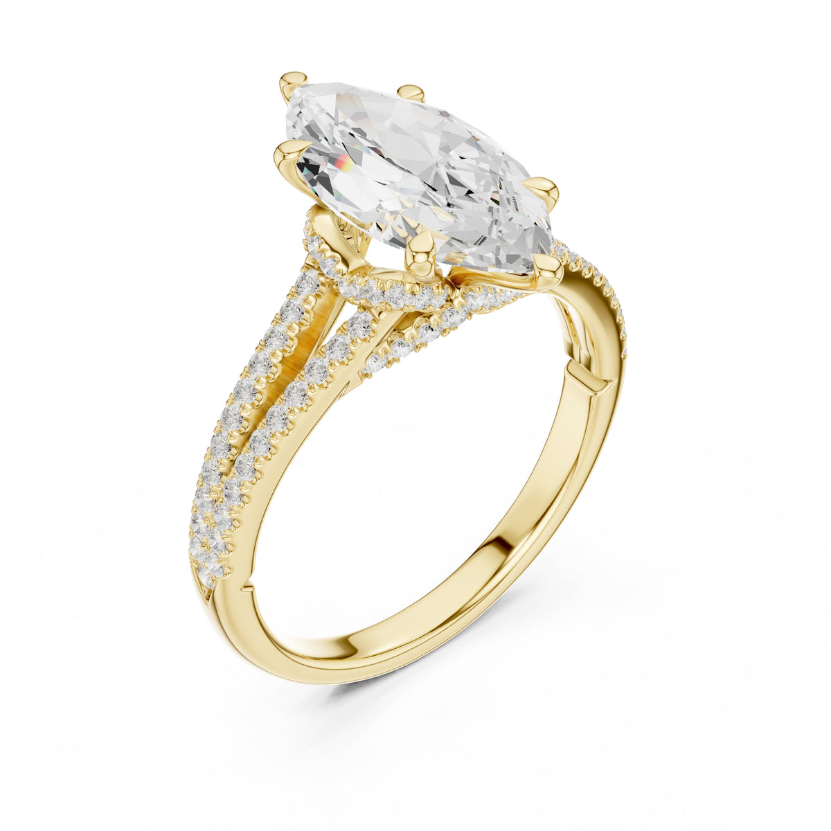 2.50 ct Stellar Split-Shank Engagement Ring 2.5ct Yellow Gold Marquise