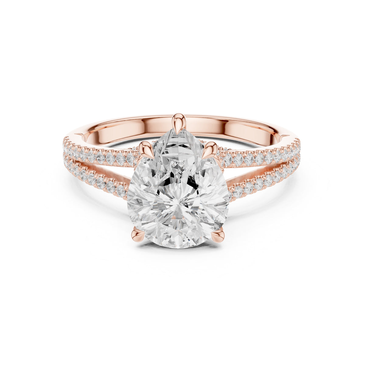 2.50 ct Stellar Split-Shank Engagement Ring 2.5ct Rose Gold Pear