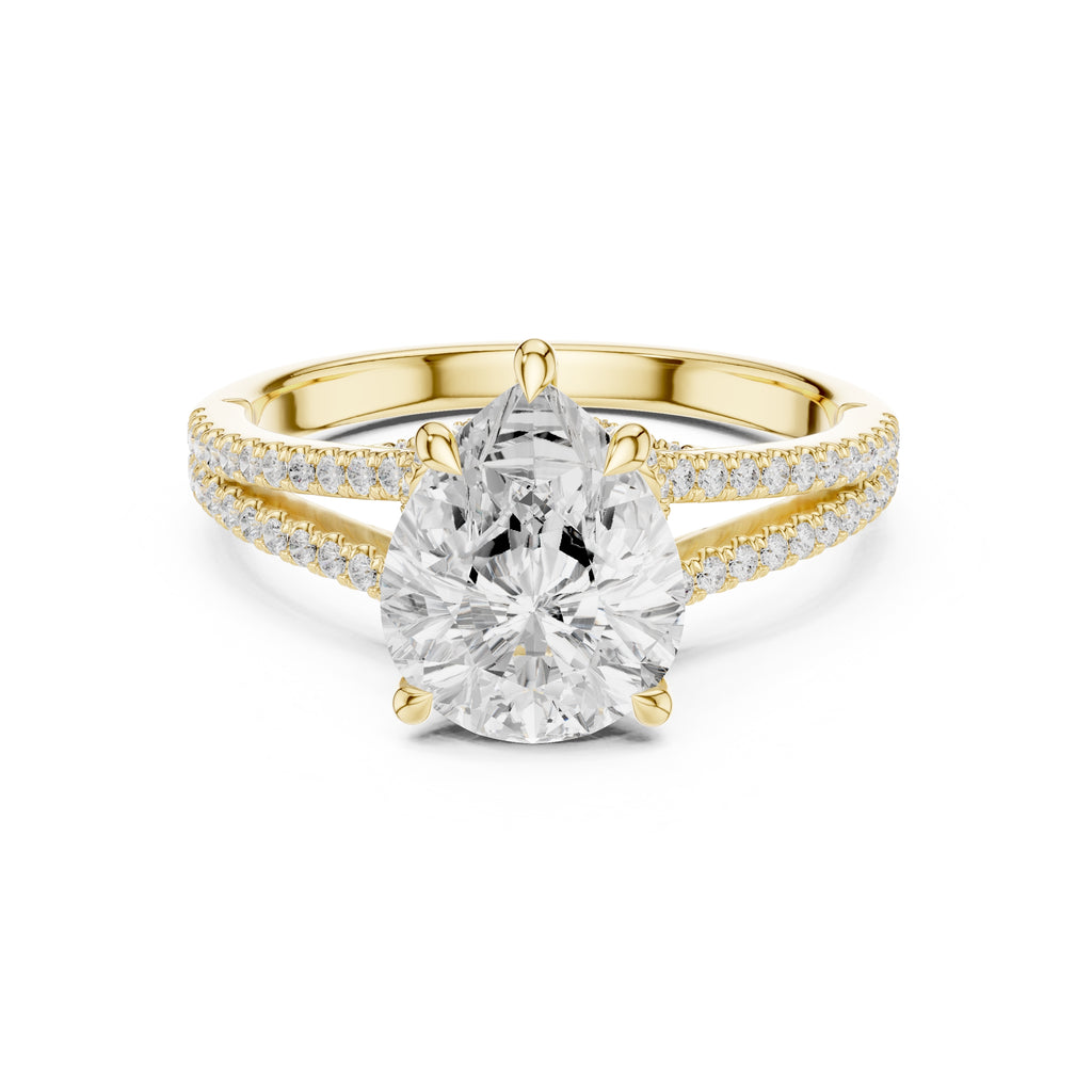 2.50 ct Stellar Split-Shank Engagement Ring 2.5ct Yellow Gold Pear