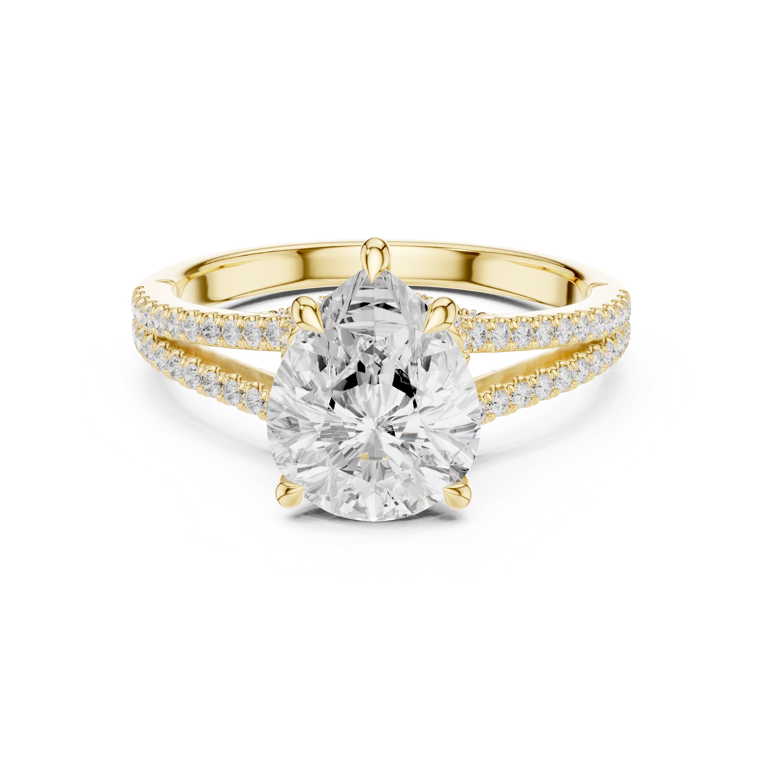 2.50 ct Stellar Split-Shank Engagement Ring 2.5ct Yellow Gold Pear