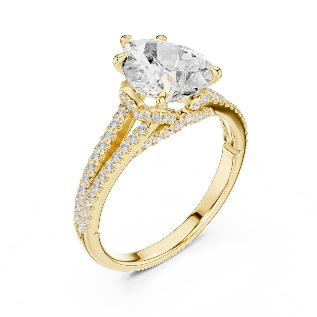 2.50 ct Stellar Split-Shank Engagement Ring 2.5ct Yellow Gold Pear