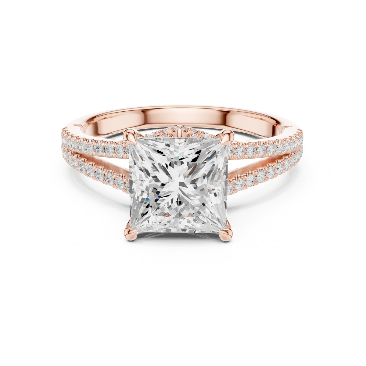 2.50 ct Stellar Split-Shank Engagement Ring 2.5ct Rose Gold Princess