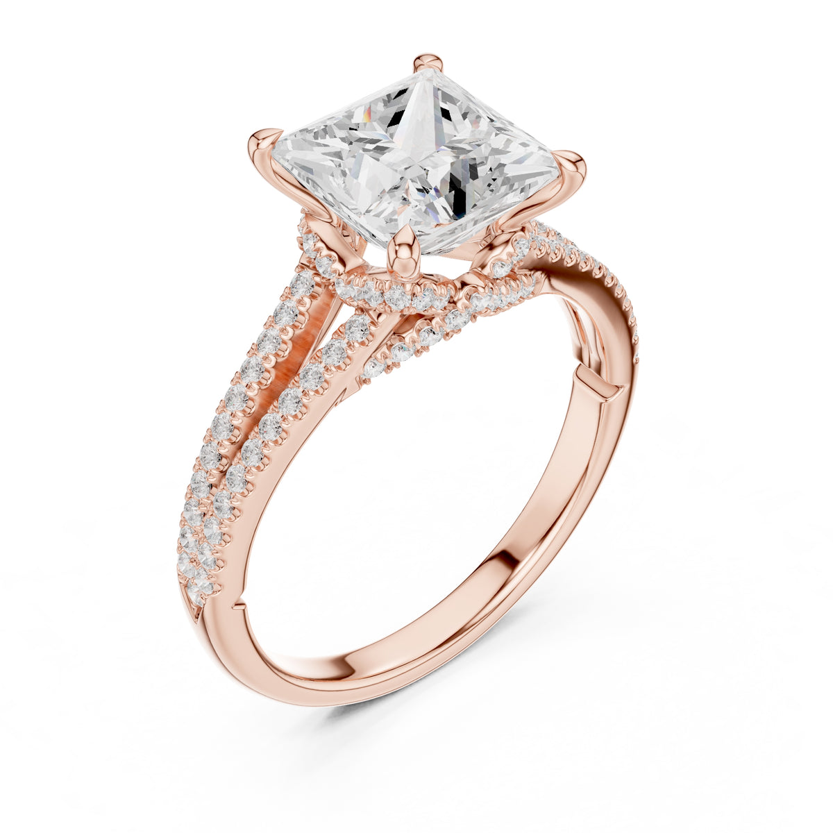 2.50 ct Stellar Split-Shank Engagement Ring 2.5ct Rose Gold Princess