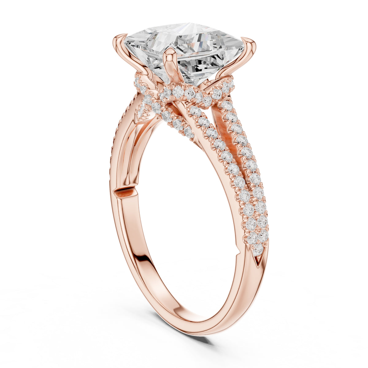 2.50 ct Stellar Split-Shank Engagement Ring 2.5ct Rose Gold Princess