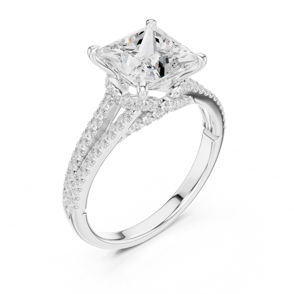 2.50 ct Stellar Split-Shank Engagement Ring 2.5ct White Gold Princess