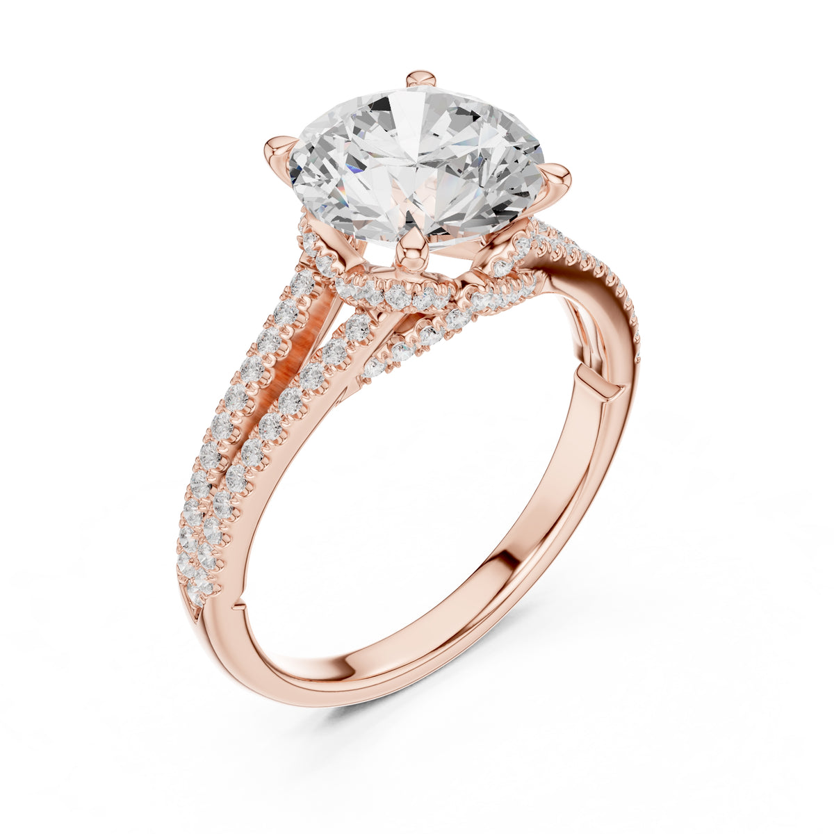 2.50 ct Stellar Split-Shank Engagement Ring 2.5ct Rose Gold Round