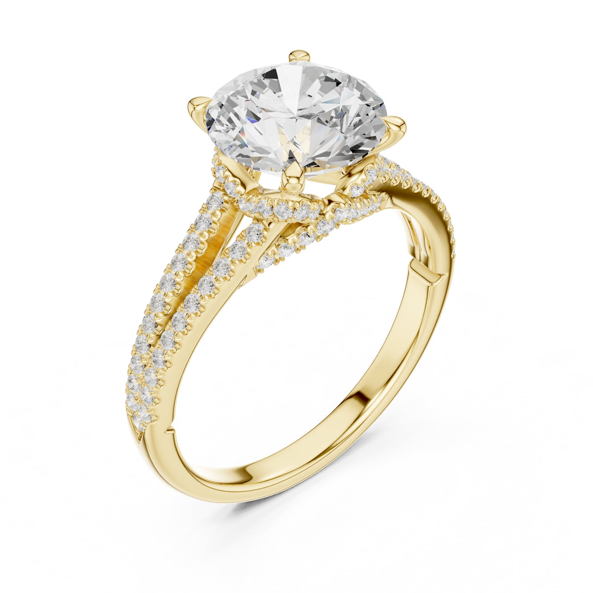 2.50 ct Stellar Split-Shank Engagement Ring 2.5ct Yellow Gold Round