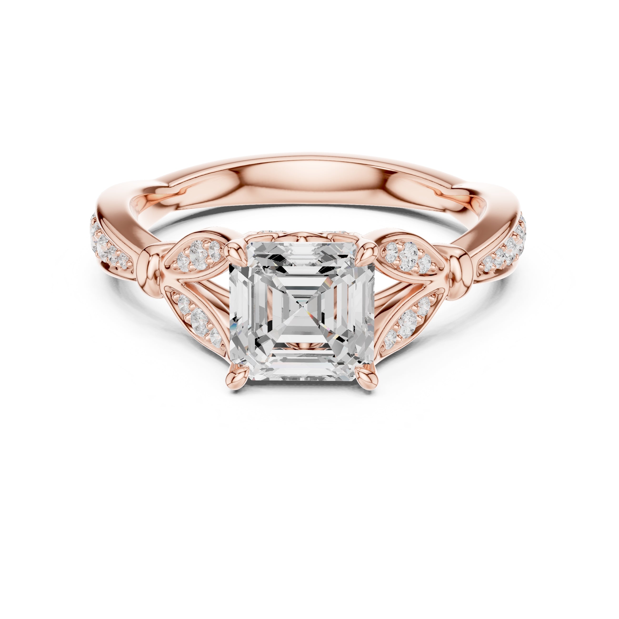 1.50 ct Enchanted Vine Heart Engagement Ring 1.5ct Rose Gold Asscher
