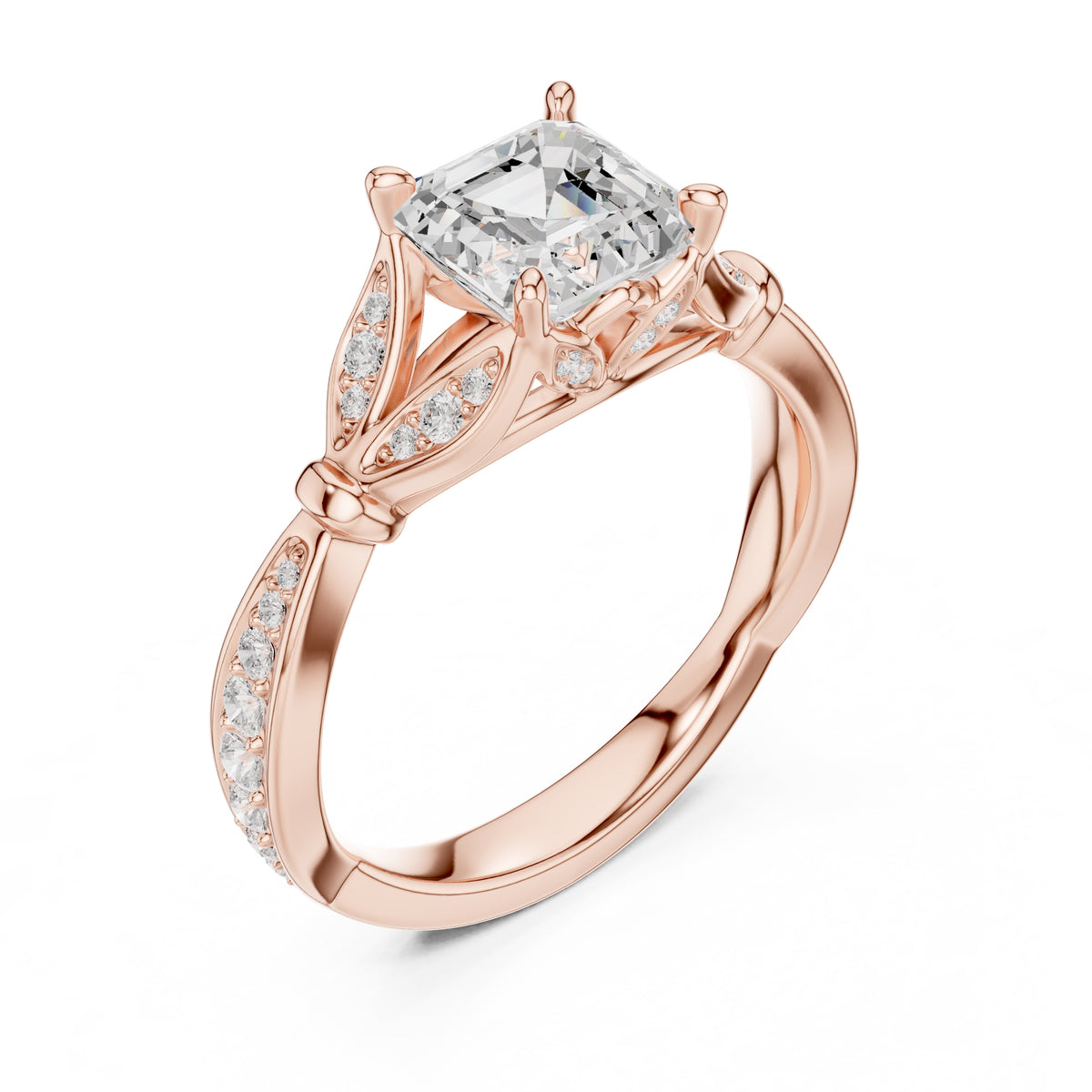 1.50 ct Enchanted Vine Heart Engagement Ring 1.5ct Rose Gold Asscher