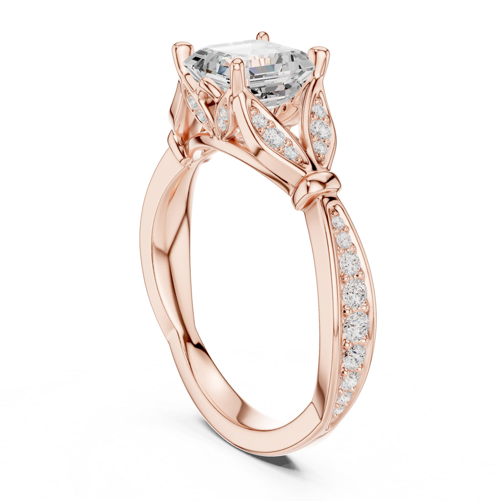 1.50 ct Enchanted Vine Heart Engagement Ring 1.5ct Rose Gold Asscher
