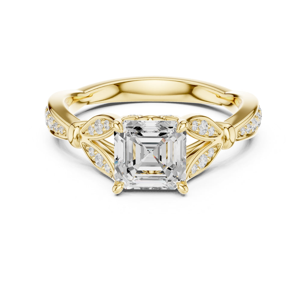1.50 ct Enchanted Vine Heart Engagement Ring 1.5ct Yellow Gold Asscher