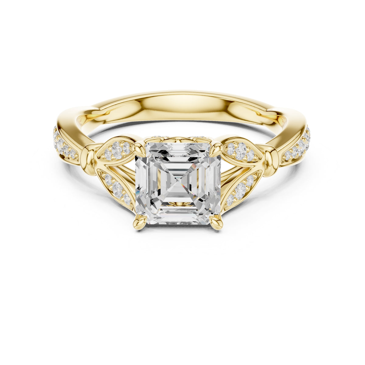 1.50 ct Enchanted Vine Heart Engagement Ring 1.5ct Yellow Gold Asscher