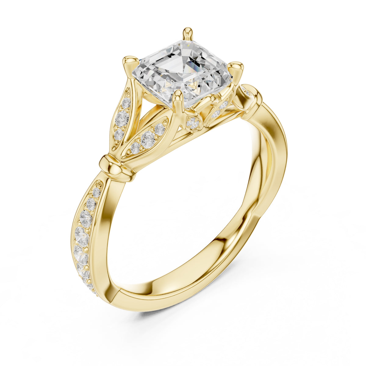 1.50 ct Enchanted Vine Heart Engagement Ring 1.5ct Yellow Gold Asscher