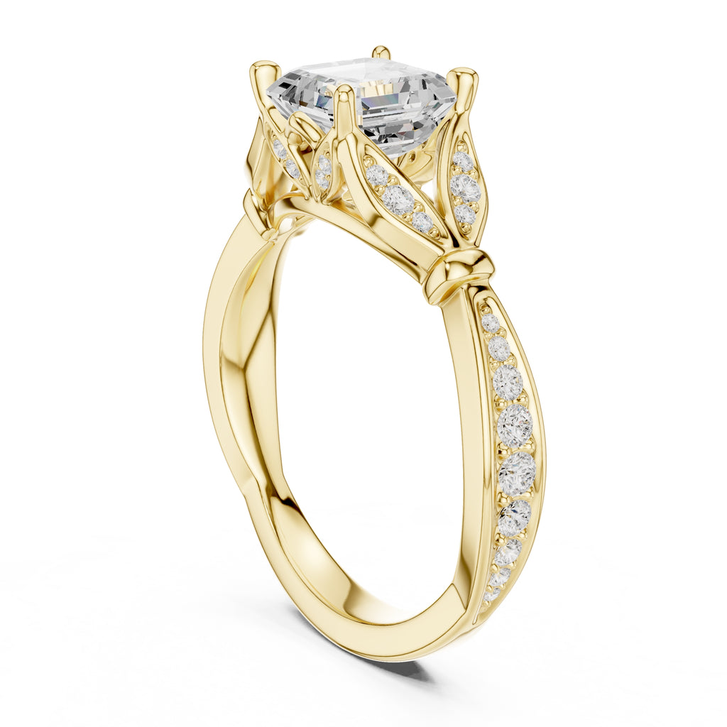 1.50 ct Enchanted Vine Heart Engagement Ring 1.5ct Yellow Gold Asscher