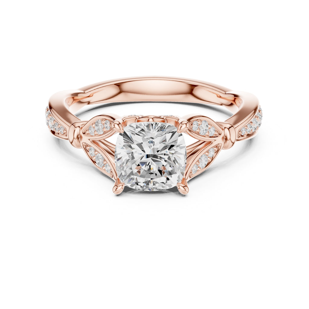 1.50 ct Enchanted Vine Heart Engagement Ring 1.5ct Rose Gold Cushion