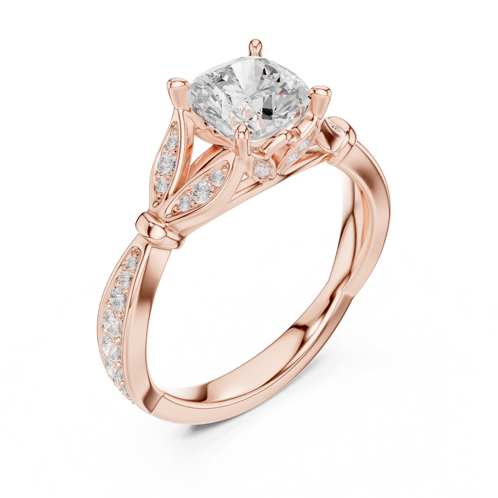 1.50 ct Enchanted Vine Heart Engagement Ring 1.5ct Rose Gold Cushion