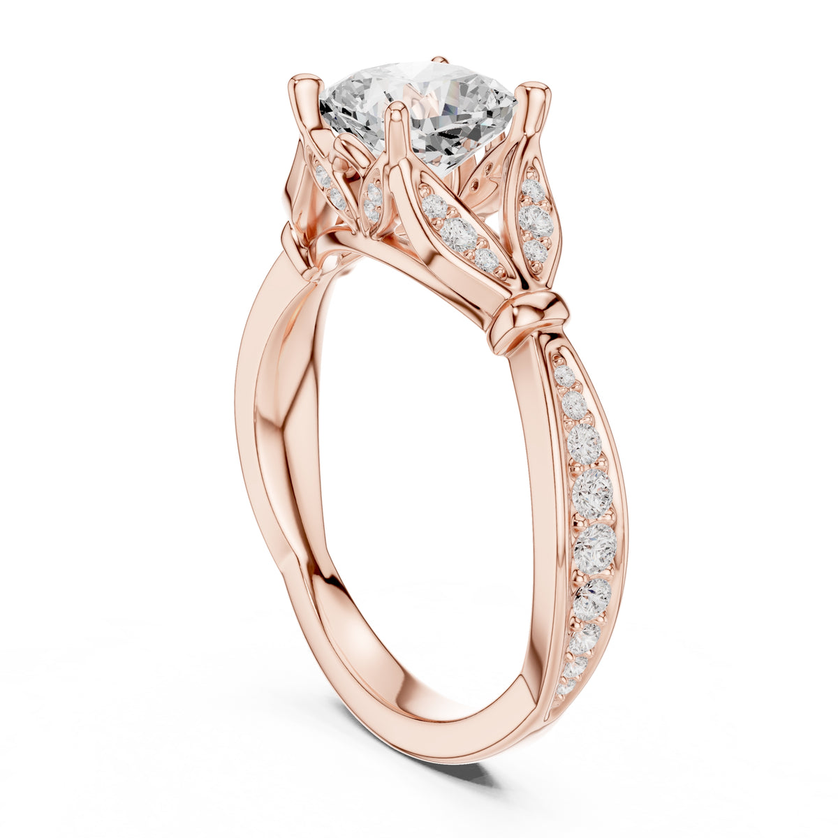1.50 ct Enchanted Vine Heart Engagement Ring 1.5ct Rose Gold Cushion