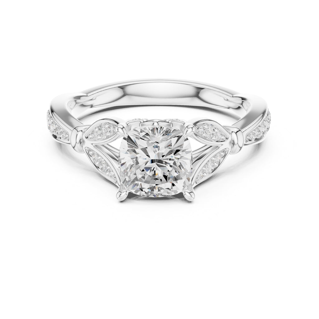 1.50 ct Enchanted Vine Heart Engagement Ring 1.5ct White Gold Cushion