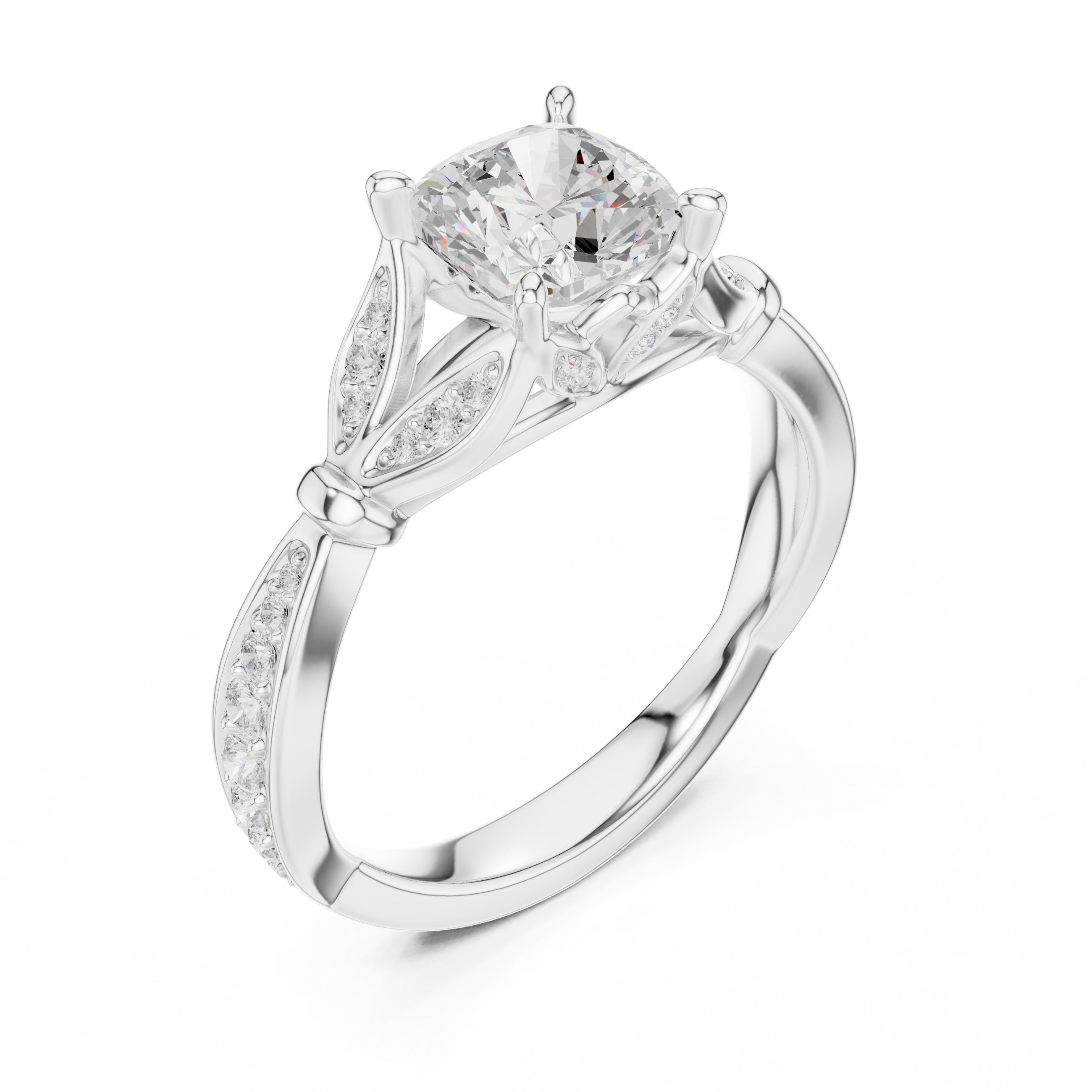1.50 ct Enchanted Vine Heart Engagement Ring 1.5ct White Gold Cushion