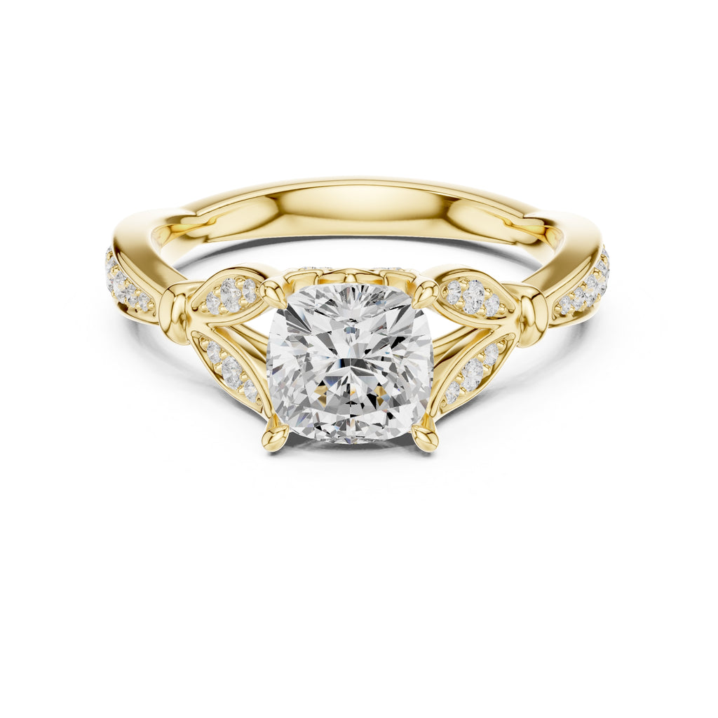1.50 ct Enchanted Vine Heart Engagement Ring 1.5ct Yellow Gold Cushion