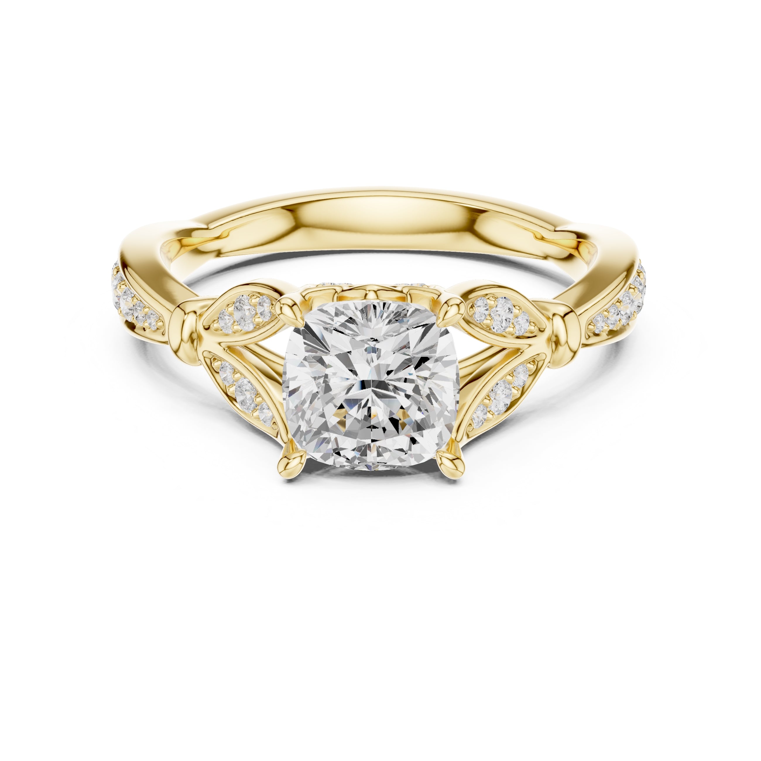 1.50 ct Enchanted Vine Heart Engagement Ring 1.5ct Yellow Gold Cushion