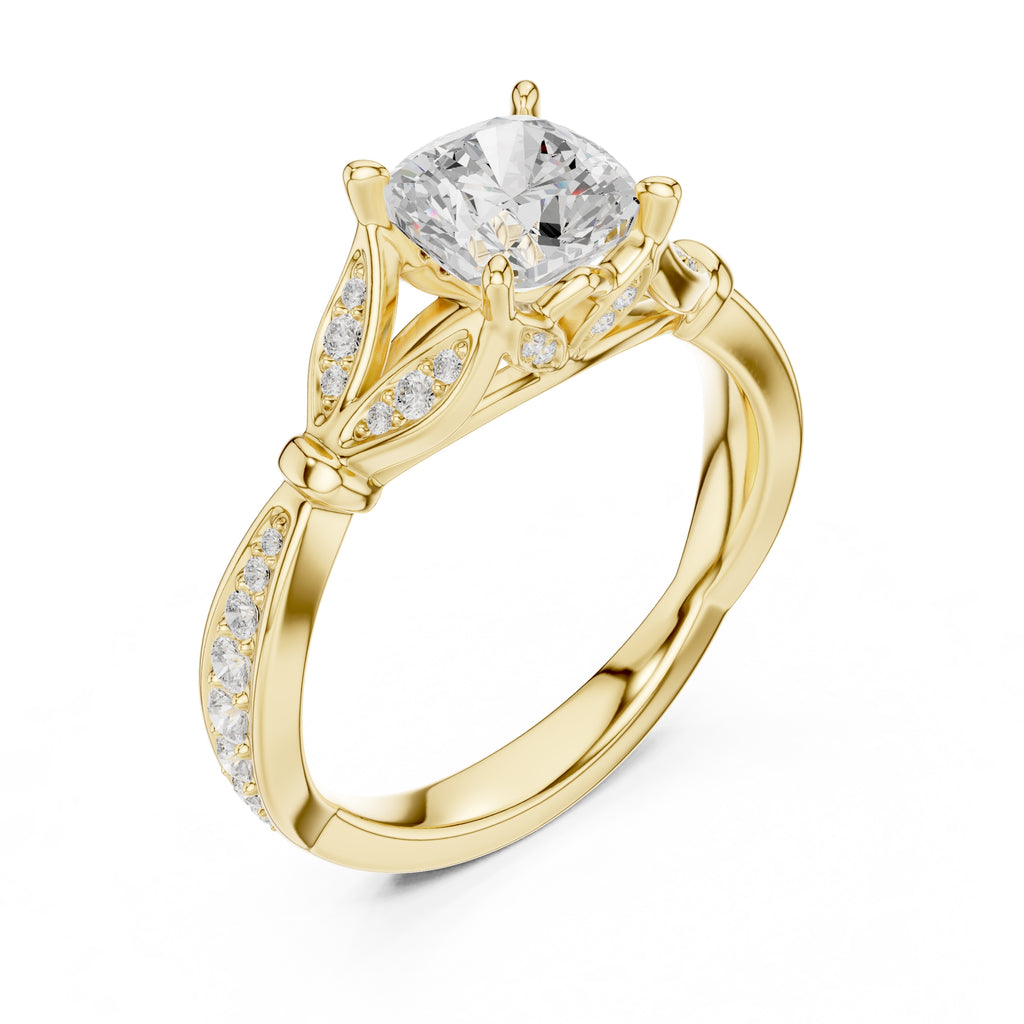 1.50 ct Enchanted Vine Heart Engagement Ring 1.5ct Yellow Gold Cushion