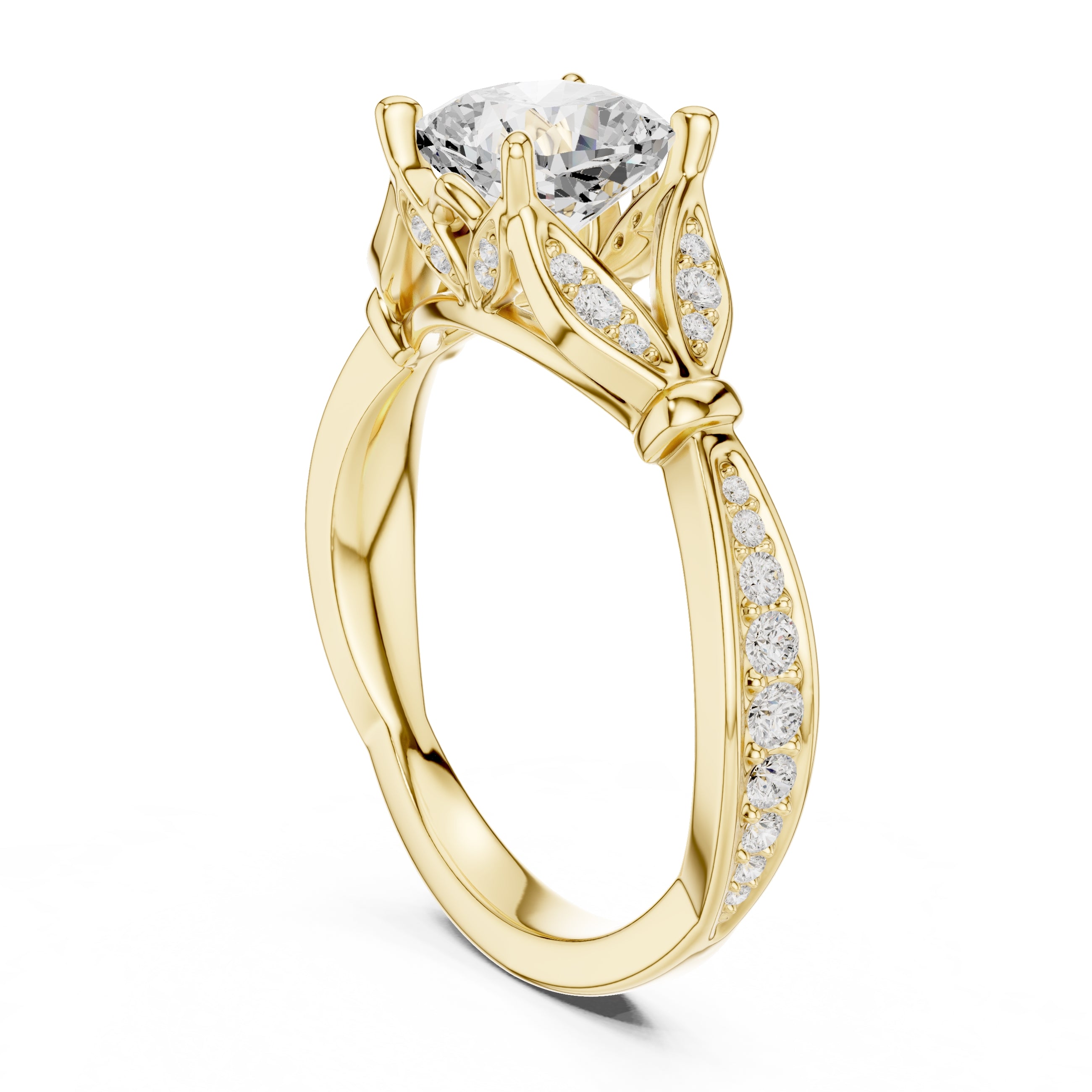 1.50 ct Enchanted Vine Heart Engagement Ring 1.5ct Yellow Gold Cushion